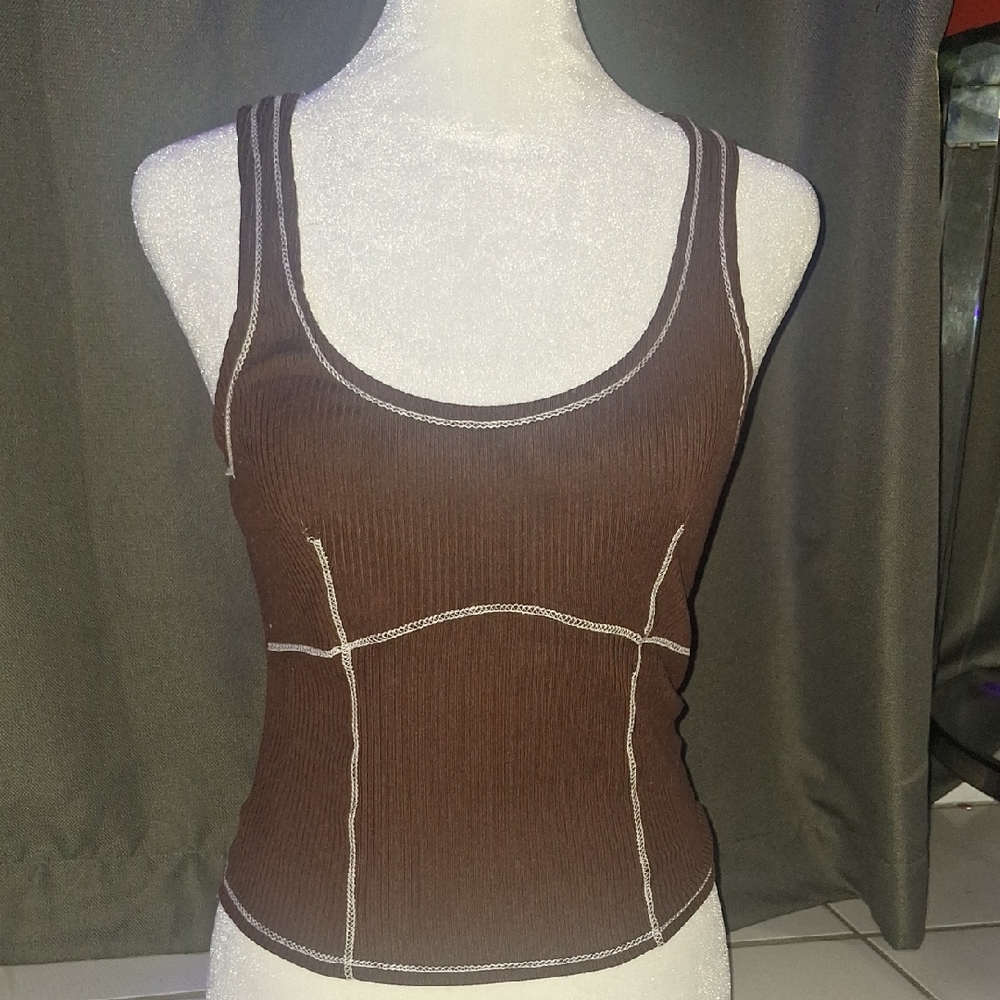 Brown Tank Top with Contrast Stitching